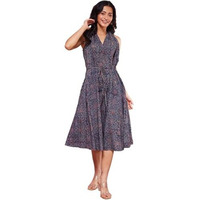 Fabindia Women's Cotton A-Line Midi Dress (1037627Blue-Red_Blue