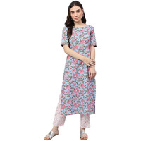 Idalia Hand Block Print Sky Blue Cotton Kurta With Cotton Pants