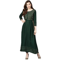 Ishin Women's Viscose Rayon Green Printed Anarkali Kurta Suit Set With Palazzos Nwkp-0227_Xxl_Green