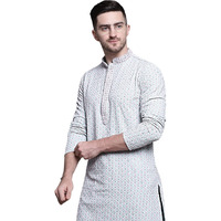 Jompers Men Sequin Embroidered Pure Cotton Kurtas (Blue, S)