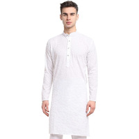 Jompers Men White Self Design Kurta (Sky, S)