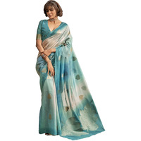 Pujia Mills Women's Leaf Zari Woven Design With Ombre Print Silk Saree With Unstitched Blouse