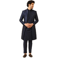 Kisah Sherwani Set For Men  Jacquard Woven Design Indo Western Sherwani With Kurta And Trouser | Designer Ethnic Outfit For Weddings & Festivals, Navy Blue, 40