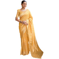 Satrani Women's Silk Blend Weaving Saree With Unstitched Blouse Piece (4088S215N_Light Yellow)