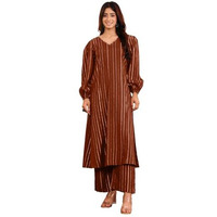 Varanga Women Brown Lurex A- Line Kurta With Trousers