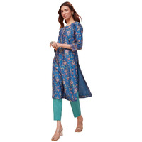 Fabindia Women's Cotton Silk Printed Slim Kurta (1037306Cobalt_Cobalt