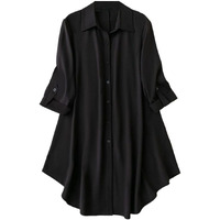 Om Sai Latest Creation Western Dress || Rayon Solid Button Front Shirt Dress For Women || Roll Tab Sleeve & Collared Neck Flared Dress || Office || Summer Short Dresses For Women. (Medium, Black)