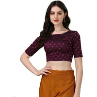 Oomph! Readymade Blouse For Women, Brocade, Purple, Boat Neck
