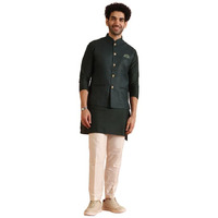 Kisah Cotton Blend Kurta Jacket Trouser Set For Men | Nehru Jacket Waistcoat Kurta Set With Trousers | Mens Ethnic Collections-Ka-0974-5143-T301-40-Green