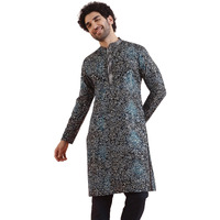 Kisah Men's Cotton Blend Regular Kurta (Ka-1071_Navy Blue