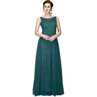 Patlani Women's Net Embroidery Aline-Flered Gown Dress For Women Full Stitched Gown Ready To Wear.(All Over-Teal-L)