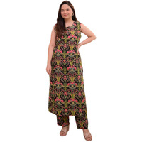 Leriya Fashion Women's Viscose Rayon Regular Floral (Lf-W.Kurta Set-K2768&P190_Black