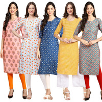 Pinkmint Women's Crepe Digital Print Straight Kurta (Pack Of 5) [S-368-334-353-350-372-Xxl]
