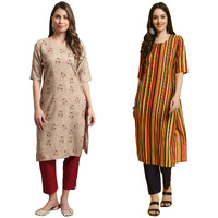 Pinkmint Printed Round Neck Kurta Set For Women Ll Kurti & Pant Set For Women Ll Regular Fit Kurta Set (Pack Of 2)