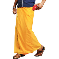 Prakasam Cotton Mens Mango Colour Jari Cotton Flexi Size Welcro Pocket Dhoti (Jari-Mango) -Large