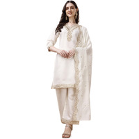 Pratham Blue Kurta Set For Women Silk Embroidered Straight Kurta Set For Women With Palazzos And Dupatta (Pb-6064-Xl_White)