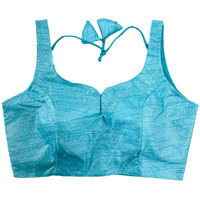 Pujia Mills Women's Heavy Phantom Silk Bollywood Style Sleeveless Trendy Blouse(Veda) (Sky Blue, 34)
