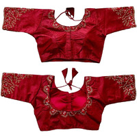 Pujia Mills Women's Silk Embroidery Sequence Work Half Sleeve Readymade Blouse (Maroon, 34)