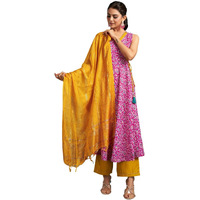 Sanisa Women's Cotton Blend Digital Foil Printed Anarkali Kurta With Pant And Dupatta Set (67Kbd765Nb-S_Pink & Multi)
