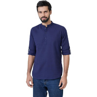 See Designs Men's Roll-Up Sleeve Mandarin Collar Nave Pure Cotton Short Kurta - Sdkt2990L