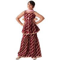 Pspeaches Girl's Georgette Sharara Set (Sha-Wineggtlurex-14-15Y_Wine