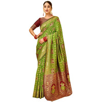 Satrani Women's Banarasi Silk Weaving Stone Work Saree With Unstitched Blouse Piece (4245S6699N_Green)