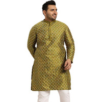 Sojanya Plus (Since 1958) Men's Olive Silk Blend Long Kurta With Multi Color Embroidery