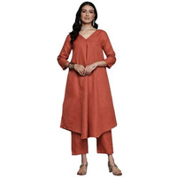 Varanga Women Orange Solid A-Line Kurta Paired With Tonal Bottom