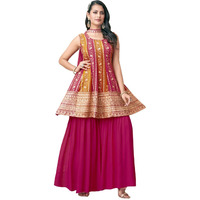 Xomantic Fashion Heavy Red Designer Gharara Suit For Wedding, Reception, Party And Festivals Salwar Kameez Dupatta Set (In, Alpha, S, Regular, Pink)