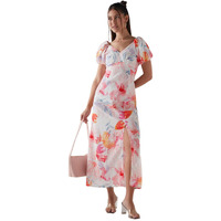 Bewakoof Women's All Over Print Regular Fit Half Sleeve V-Neck Poly Blend Dress_635469_Multicolor_L