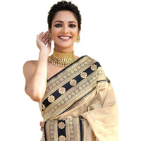 Satrani Women's Silk Blend Weaving Saree With Unstitched Blouse Piece (4082S109N_Off White & Black)