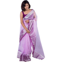 Satrani Women's Dyed Organza Saree With Unstitched Blouse Piece (2844S144N_Light Purple)