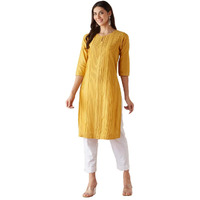 Fabindia Women's Cotton Silk Woven Regular Fit Kurta (1039091Mustard_Mustard