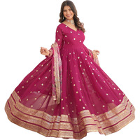 Fashion Basket Georgette Embroidered Anarkali Kurta Set For Women (In, Alpha, 2Xl, Regular, Pink)