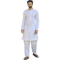 See Designs Men's White Chikankari Embroidered Straight Kurta_Sdmkt1095S