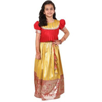 Jbn Creation Silk Blend Girls South Indian Style Pavda Pattu Lehenga (Jbnglc051Md_28_Red And Yellow_6 7 Years)