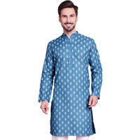 Jompers Teal Floral Printed Kurtas For Men (Teal, M)