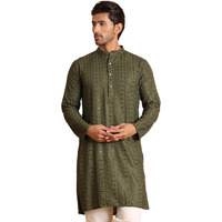 Jompers Mehndi Embroidered Straight Kurta Only For Men (Mehndi, Xl)