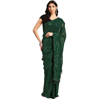 Shiv Textiles Women's Georgette Sequins Ready To Wear One Minute Saree For Women With Unstitched Blouse. (St-R-12-Green)
