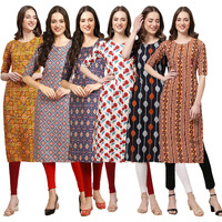 Pinkmint Women's Crepe Digital Print Straight Kurta(Pack Of 6)[Qv-333-372-358-342-330-344-M]