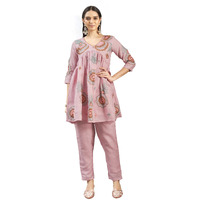 Womanista Women's Linen Solid Regular Set (Co-Ords_9101_Pink_2Xl)