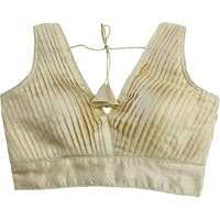 Vihu Fashion Women's Zimmy Choo Sleevelees V Neck Platted Sleeveless Blouse (Shiva Cream 38)