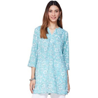 Fabindia Women's Cotton Printed Slim Kurta (1037270Aqua_Aqua