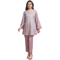 Womanista Women's Cotton Blend Dusty Green Colour Hakoba Printed Tunic With Trouser Cord Set(Co-Ords_9094_Xl)