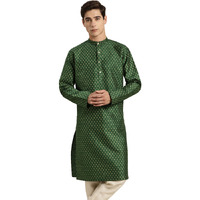 Sojanya (Since 1958 Men's Silk Blend Dark Green Printed Only Long Kurta