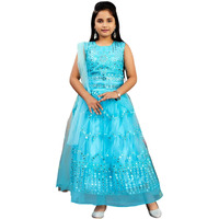 Aarika Girls Ethnic Wear Turquoise Colour Sequin Thread Embroidery Net Lehenga Choli Set (4-10 Years)