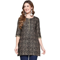 Anubhutee Black Ethnic Printed Straight Short Cotton Kurti For Women