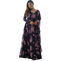 Fashion Basket Women's Georgette Anarkali Kurta Set With Duptta For Women (In, Alpha, S, Regular, Blue)