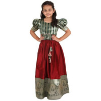 Jbn Creation Silk Blend Girls South Indian Style Pavda Pattu Lehenga (Jbnglc054Gn_24_Green And Maroon_4 5 Years)