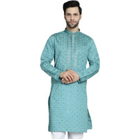 Jompers Men Blue Sequins Embroidered Kurtas (Blue, M)